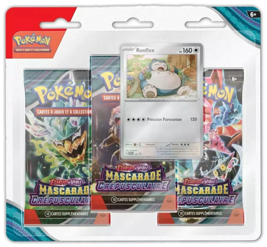 Pokémon Jcc - Pack De 3 Boosters - Ronflex Mascarade Crépusculaire